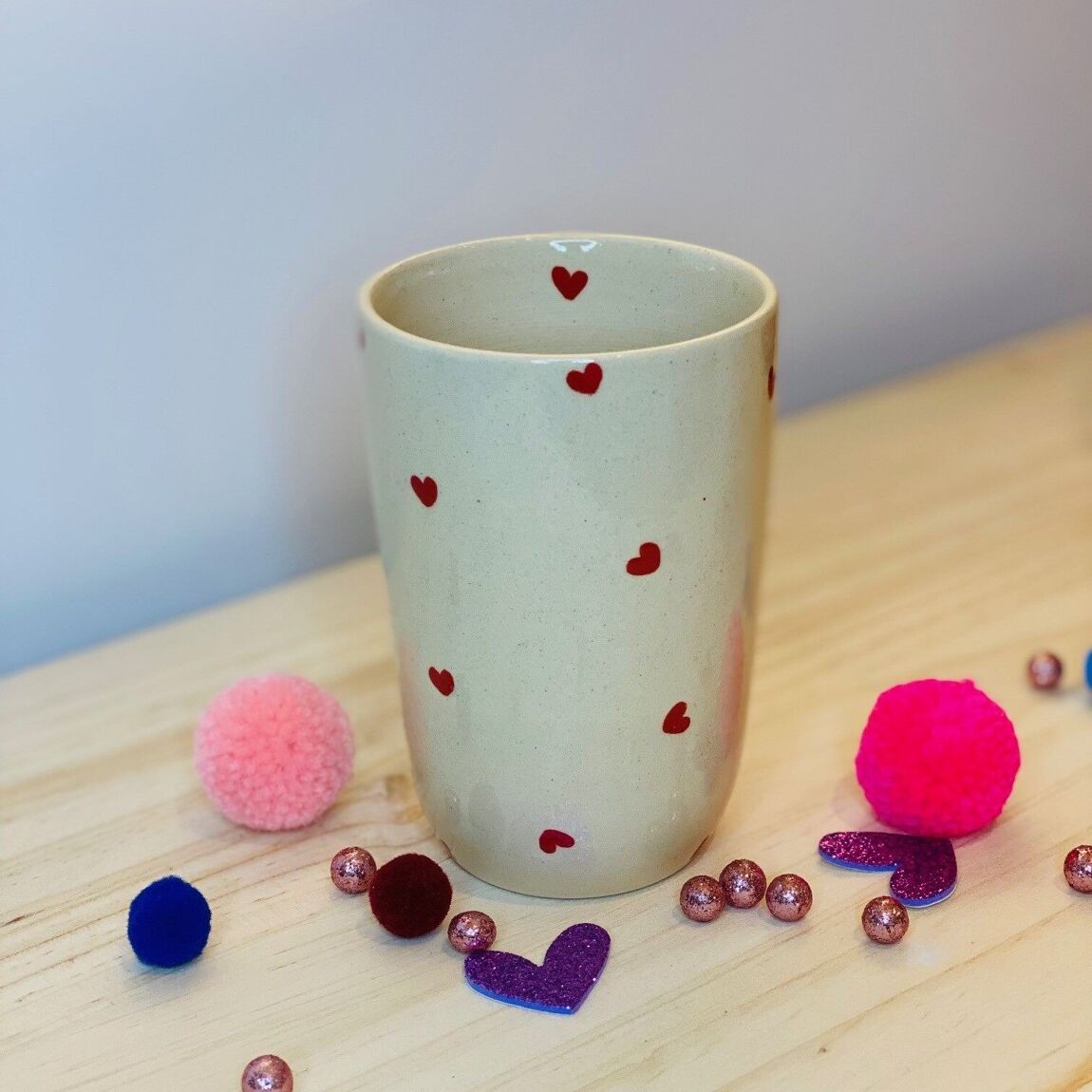 Tasse artisanale en grès - Coeur Rouge