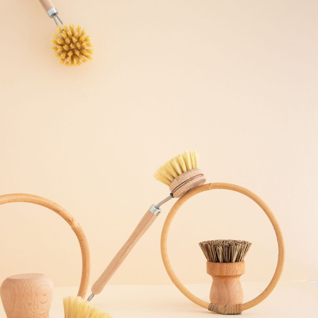 Brosse Vaisselle en Bois de Hêtre et Fibre Végétale - Tête amovible