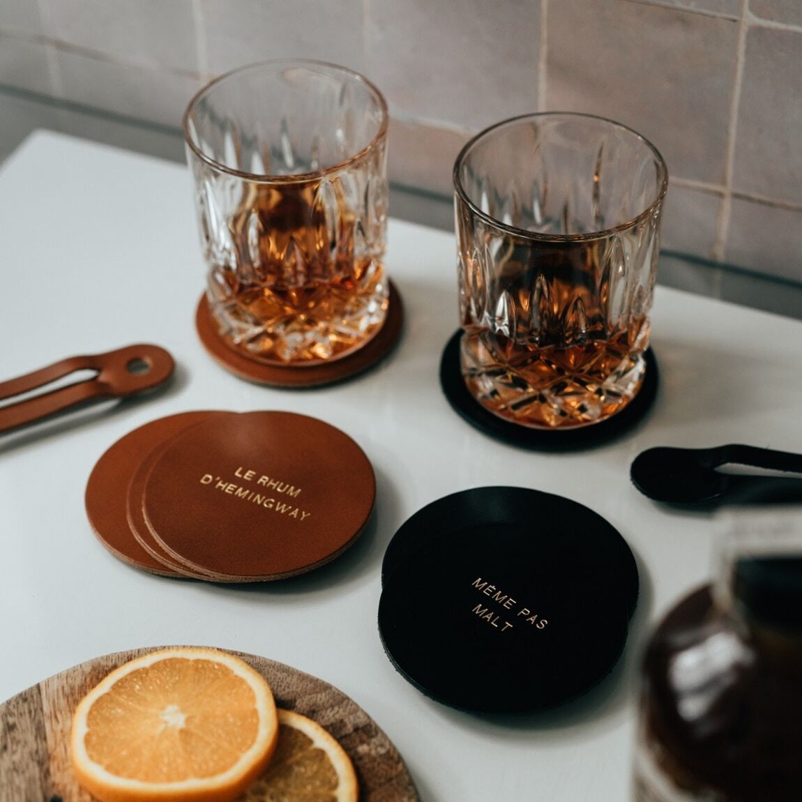 Dessous de verres en cuir : Icones