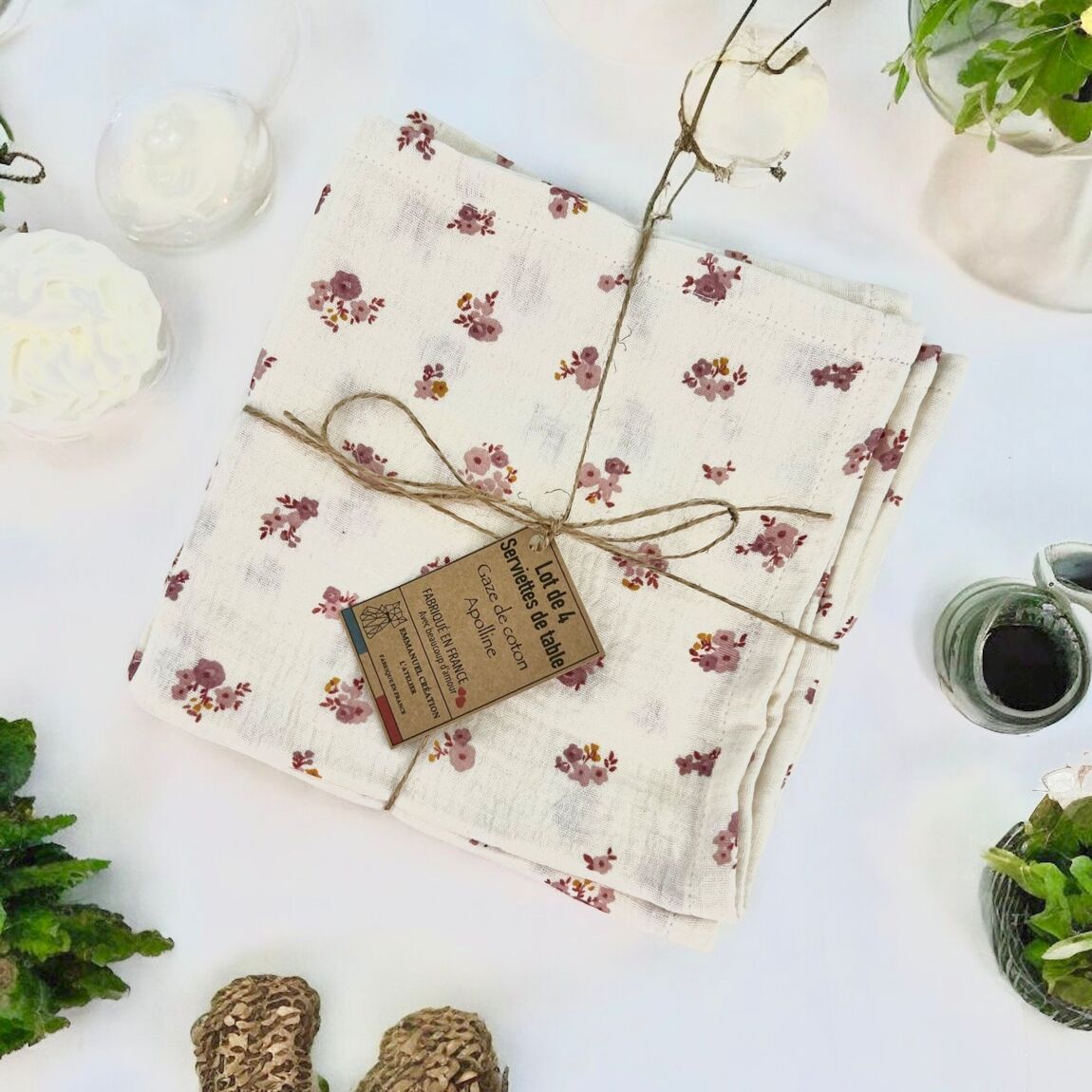 Lot de 4 serviettes de table réutilisables – “Apolline”