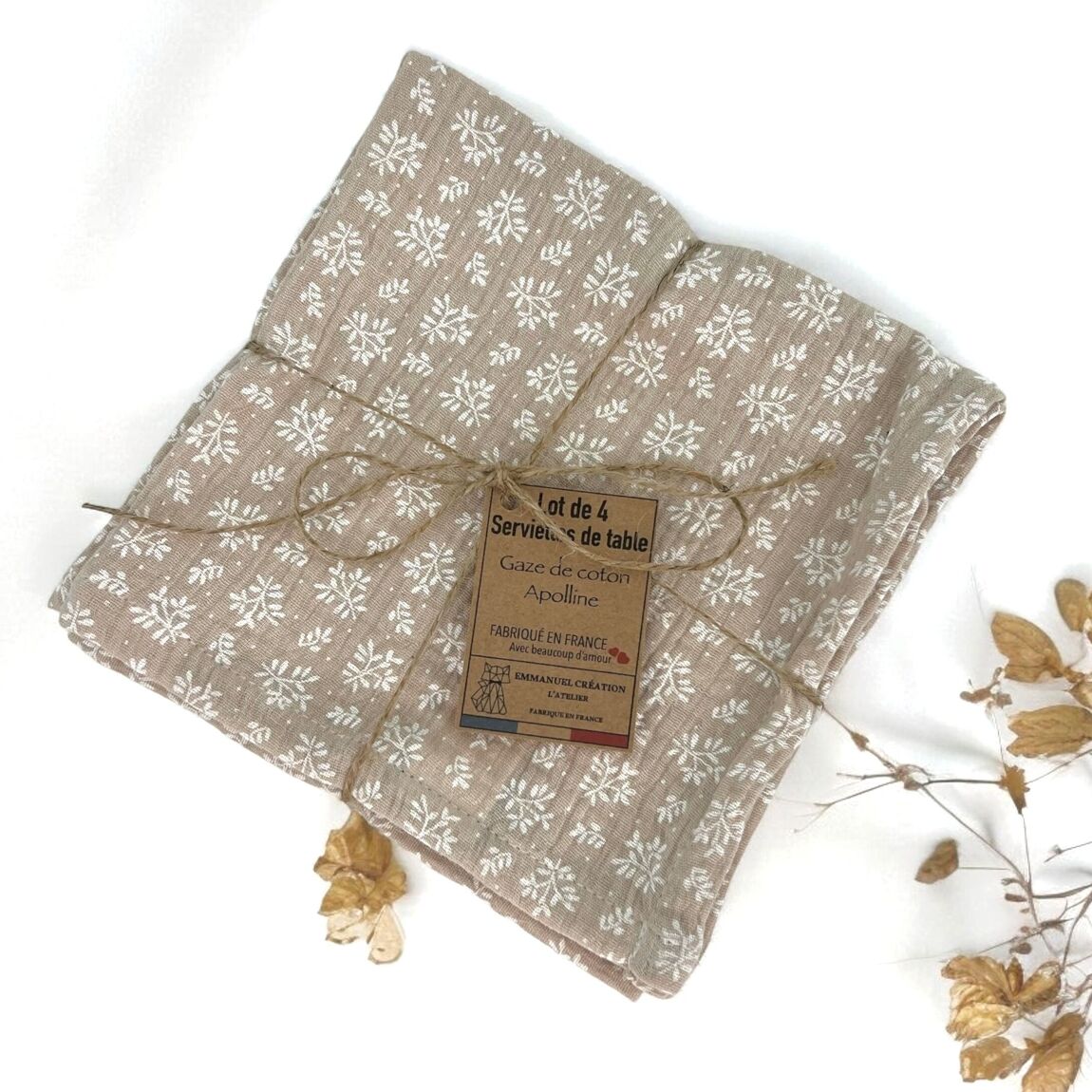 Lot de 4 serviettes de table réutilisables – "Nature"