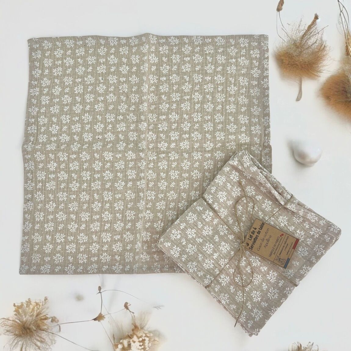 Lot de 4 serviettes de table réutilisables – "Nature"