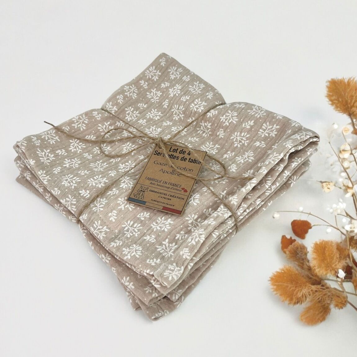 Lot de 4 serviettes de table réutilisables – "Nature"