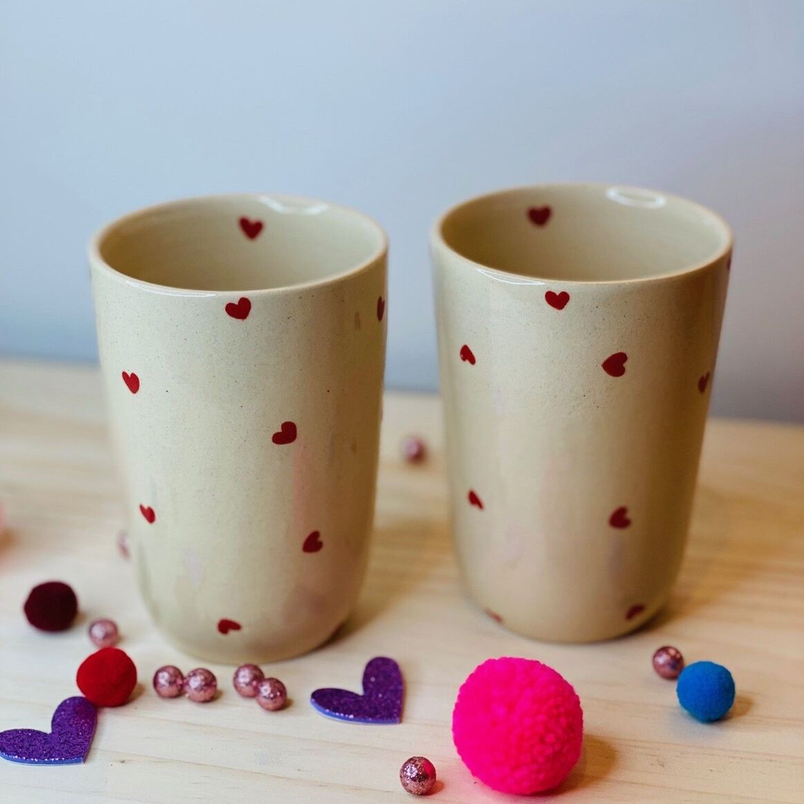 Tasse artisanale en grès - Coeur Rouge