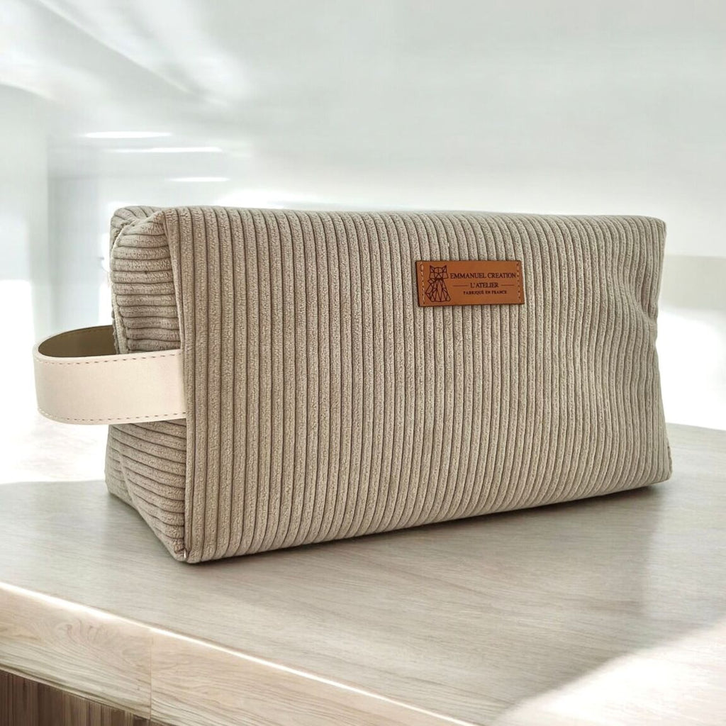 Trousse de Toilette XL - « Velours côtelé" Beige